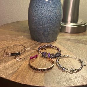 Five Alex and Ani bracelets ✨🖤💜💖